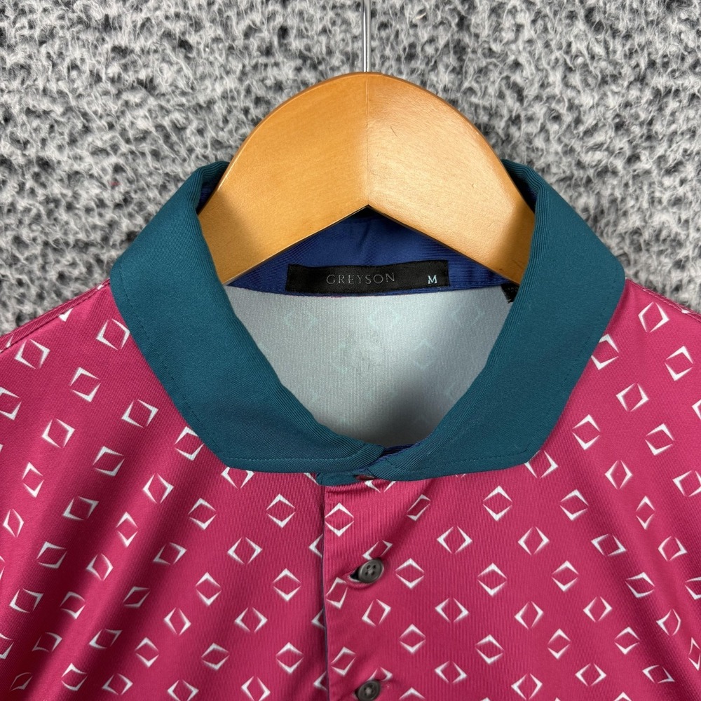 Greyson Shirt Mens Medium Pink Geometric Print Golf Polo Contrast Collar Logo - Picture 3 of 10